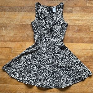 H&M Divided Black Brown Leopard Print Sleeveless Skater Dress sz 2 XS